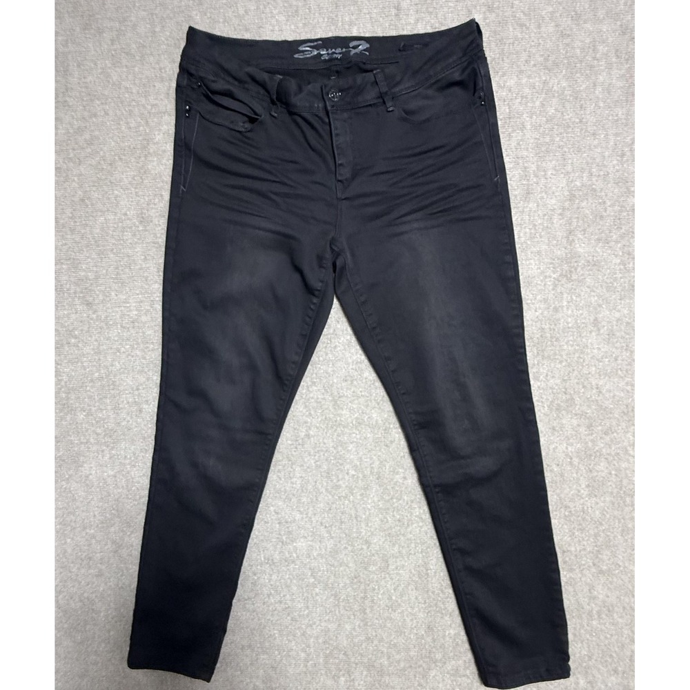 Seven7 Jeans Womens 16 Black Skinny Stretch Mid Rise‎ Embellished Pockets Pants
